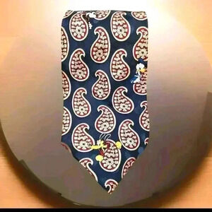 Disney Store Mikey, Goofy, Donald blue, tan, maroon silk necktie.